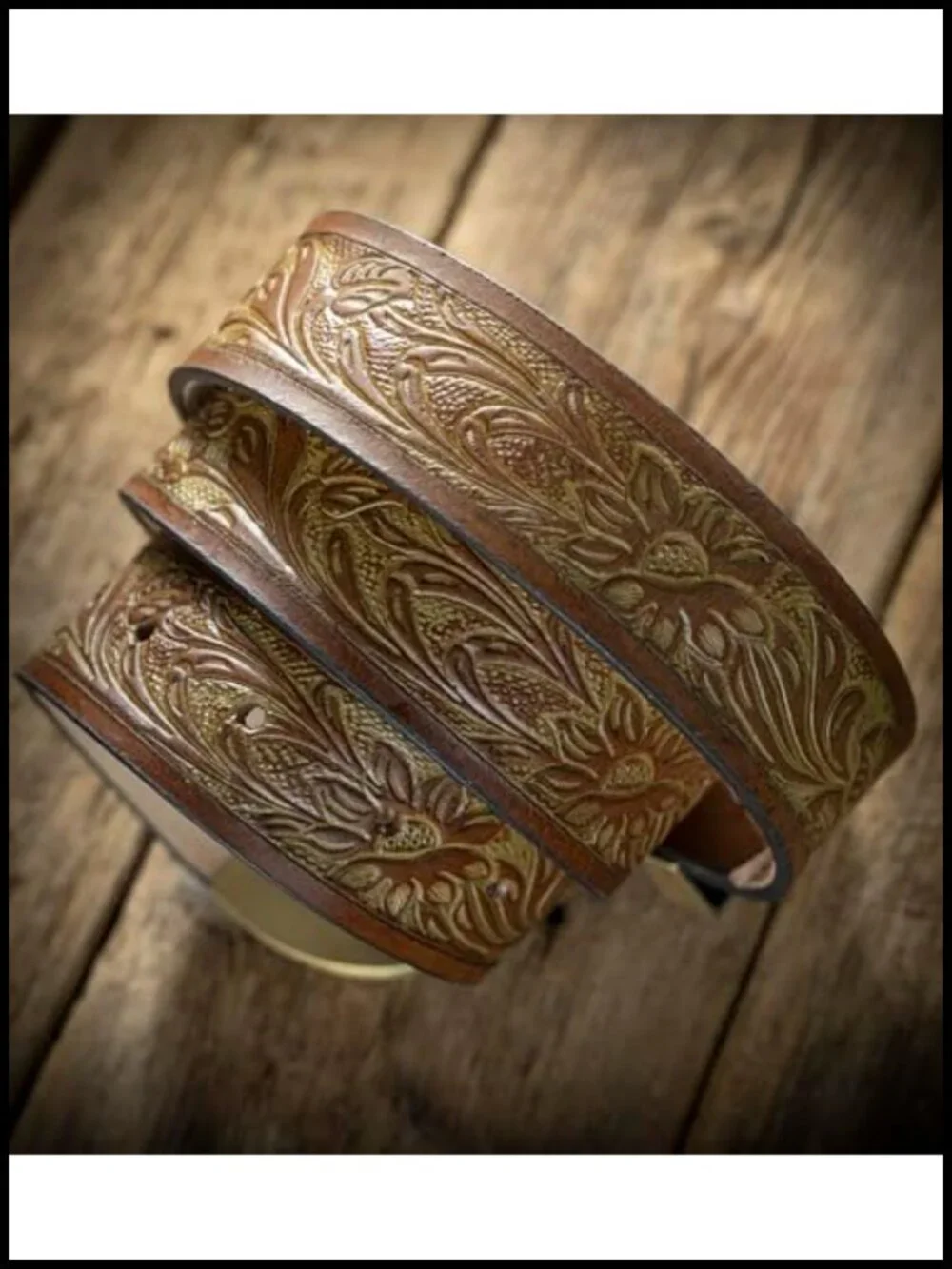 Genuine Buffalo Leather Western Belt Hand-Carved Metal Buckle Cowboy Rodeo